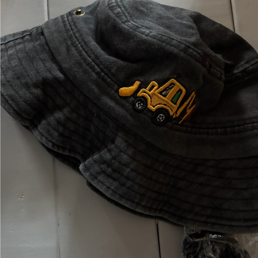 Bucket Hat with Yellow Excavator Embroidery